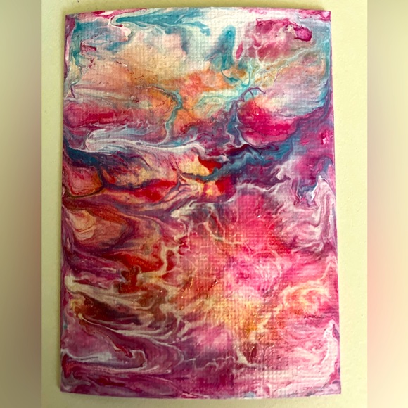 ACEO Collectible Original Acrylic Pour Painting Miniature Art Signed by Artist - Picture 2 of 2